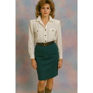 Liz Claiborne Totally 80's style Women's Ivory Blouse Sz 14 "Working Girl"